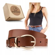 Paski - Brodrene Szeroki Pasek Damski do Spodni Brązowy Klasyczny Elegancki Złoty - miniaturka - grafika 1