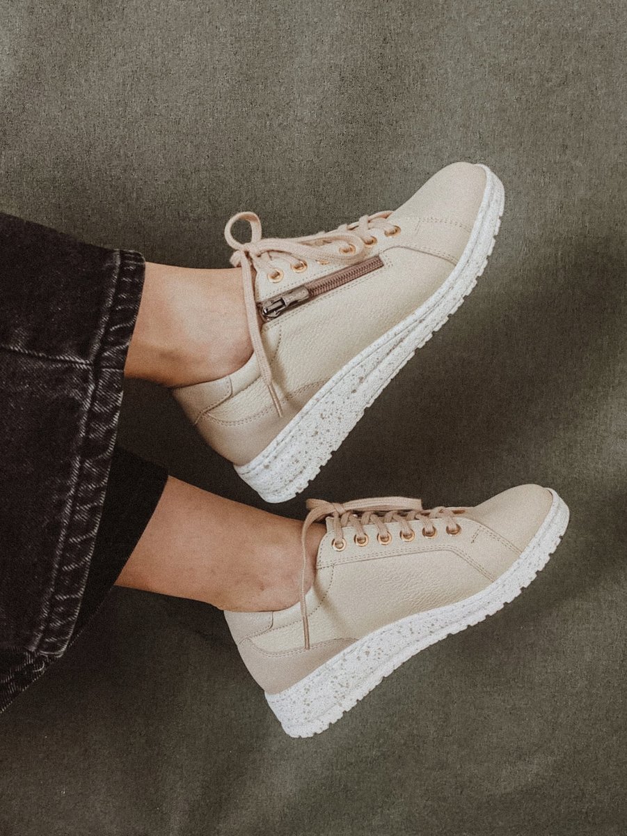 Beżowe skórzane sneakersy suwak unikalny lekki spód PULSO r. 41