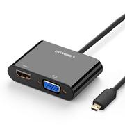 Kable - UGREEN adapter przejściówka wideo micro HDMI - HDMI + VGA 30cm czarny (MM115) 6957303833559 - miniaturka - grafika 1