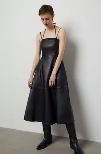 Answear Lab sukienka skórzana kolor czarny midi rozkloszowana - Sukienki - miniaturka - grafika 1