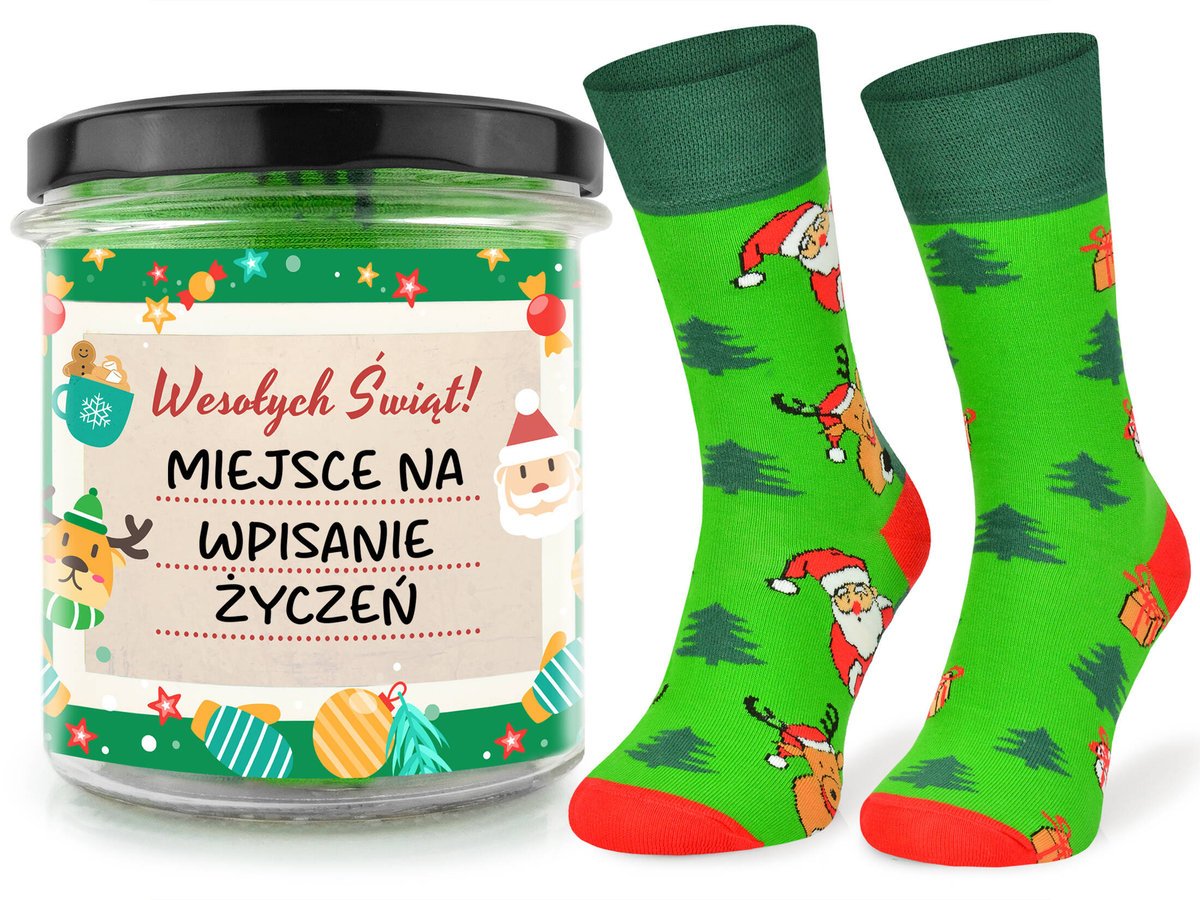 Prezent Na Mikołajki Słoik Kolorowych Skarpetek Bawełnianych Mikołaje 35-38