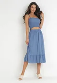 Komplety damskie - Niebieski 2-częściowy Komplet Top i Spódnica Midi z Bawełny Alrema - miniaturka - grafika 1