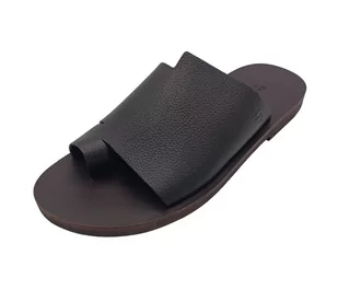 Brązowe klasyczne klapki męskie z naturalnej skóry SANDINISTA S4831  [Rozmiar: 44] - Klapki i japonki męskie - miniaturka - grafika 1