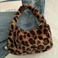 Torebki damskie - TEMU KRYEON Damska Pluszowa Torebka z Sztucznym Futrem w Lamparcie Wzorze & Torba na Ramiﾄ� - Realistyczna Faktura, Zamek BﾅＺskawiczny, StaﾅＺ Pasek, - miniaturka - grafika 1