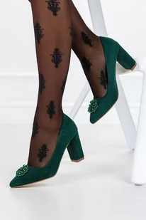 Zielone czółenka na słupku damskie z kryształkami skórzana wkładka Casu D23WX2-G-35 - Czółenka - miniaturka - grafika 1