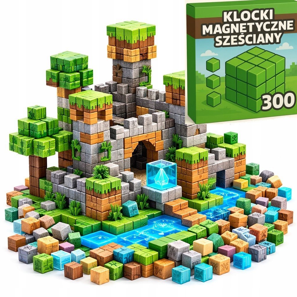 Klocki Magnetyczne 300 + Płytka Magnetyczna Konstrukcyjne Sześciany Bloki
