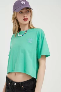 Koszulki sportowe damskie - Rip Curl t-shirt bawełniany kolor zielony - grafika 1