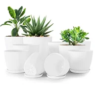 Donice - Zestaw 10 doniczek 18/17/15/13/12 cm Doniczka z podstawką do kuchni, balkonu, roślin ogrodowych, białe doniczki. - miniaturka - grafika 1