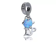 Charmsy - Pandora Valerio.pl Rodowany srebrny charms do wiszący kotek kot cat mruczek opal cyrkonie srebro 925 AP13388 AP13388 - miniaturka - grafika 1