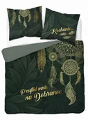 Pościel - Pościel 160x200 5123A zielona butelkowa złota liście napisy Holland Home 33 - miniaturka - grafika 1