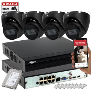 Monitoring domu 4 kamery Dahua IPC-HDW1530T-0280B-S6-BLACK 5MPx IR30 Mikrofon PoE - Zestawy do monitoringu - miniaturka - grafika 1
