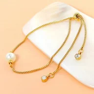 Bransoletki - Złota Bransoletka z Perłą i Cyrkoniami Stal Szlachetna - miniaturka - grafika 1