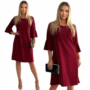 ŚWIECĄCA BORDOWA SUKIENKA FALBANKI MIDI BROKAT SYLWESTER GLAM ROZMIAR 48 - Sukienki - miniaturka - grafika 1