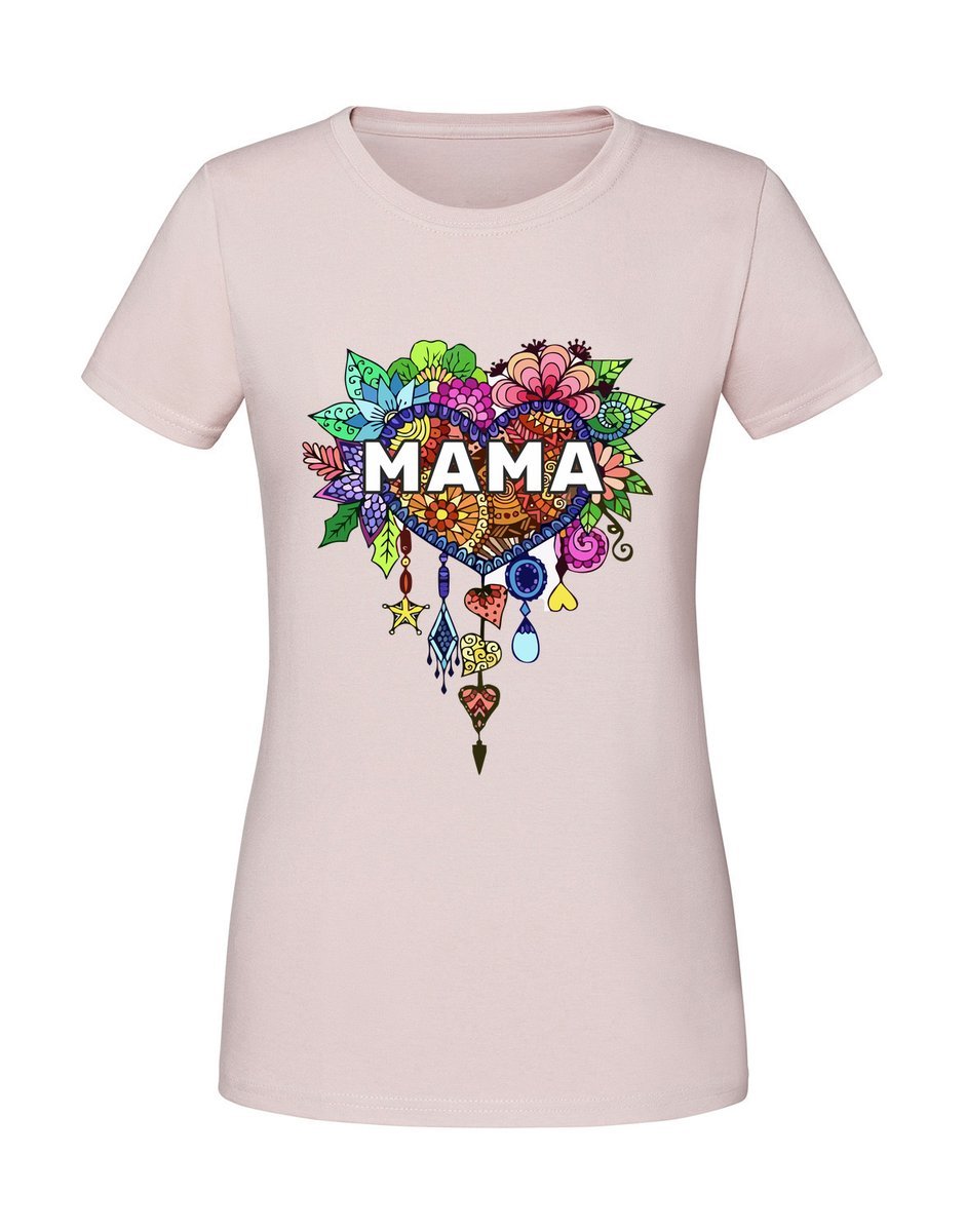 Damska koszulka z nadrukiem - MAMA SERCE KWIATY Pudrowy Róż L