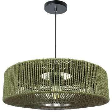 Lampa Sufitowa Wisząca Pleciona Boho Loft Zielona Eco Jutowa