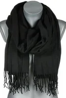 Apaszki i szaliki damskie - Szalik damski jesienno zimowy z frędzlami ST-6-9N czarny - miniaturka - grafika 1