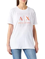 Koszulki i topy damskie - Armani Exchange Damska koszulka z błyszczącym logo, biały, M - miniaturka - grafika 1