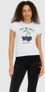 Koszulki i topy damskie - JUICY COUTURE - Biały t-shirt damski z wisienkami Slim - grafika 1