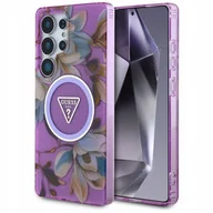Etui i futerały do telefonów - Guess Etui Glitter Flowers Triangle Buttons MagSafe do Galaxy S25 Ultra, fioletowe - miniaturka - grafika 1