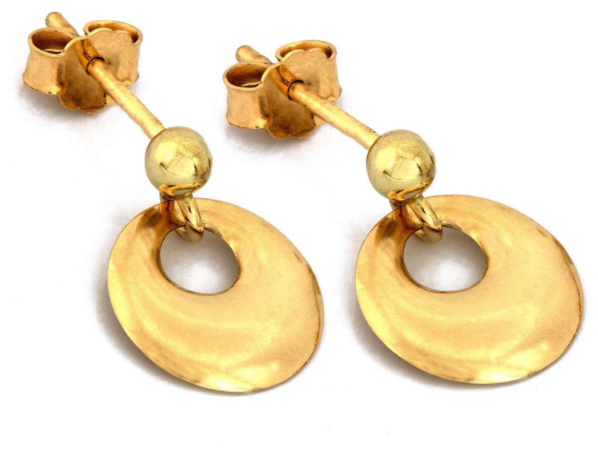 Delikatne złote 585 kolczyki wiszące okrągłe na sztyfcie 1.26g