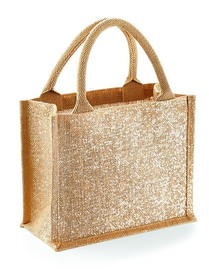 Torba z juty Mini Gift Natural Shimmer z nitką w złotym kolorze