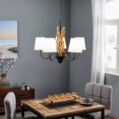 Lampy sufitowe - ONLI Żyrandol Agar, pięć kloszy z tkaniny, dekor drewno - miniaturka - grafika 1