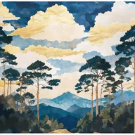 Fototapety - FOTOTAPETA DRZEWA NIEBIESKI LAS PEJZAŻ NA ŚCIANĘ SYPIALNIA SALON 300x210 - miniaturka - grafika 1