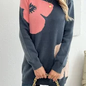 Bluzy damskie - TEMU Sweter Damski Elegancki z Kwiatowym Wzorem – Okrągły Dekolt, Kolorowe Bloki w Odcieniach Różu i Beżu, Miękka I Wygodna Bluza na Jesień/Zimę do - miniaturka - grafika 1