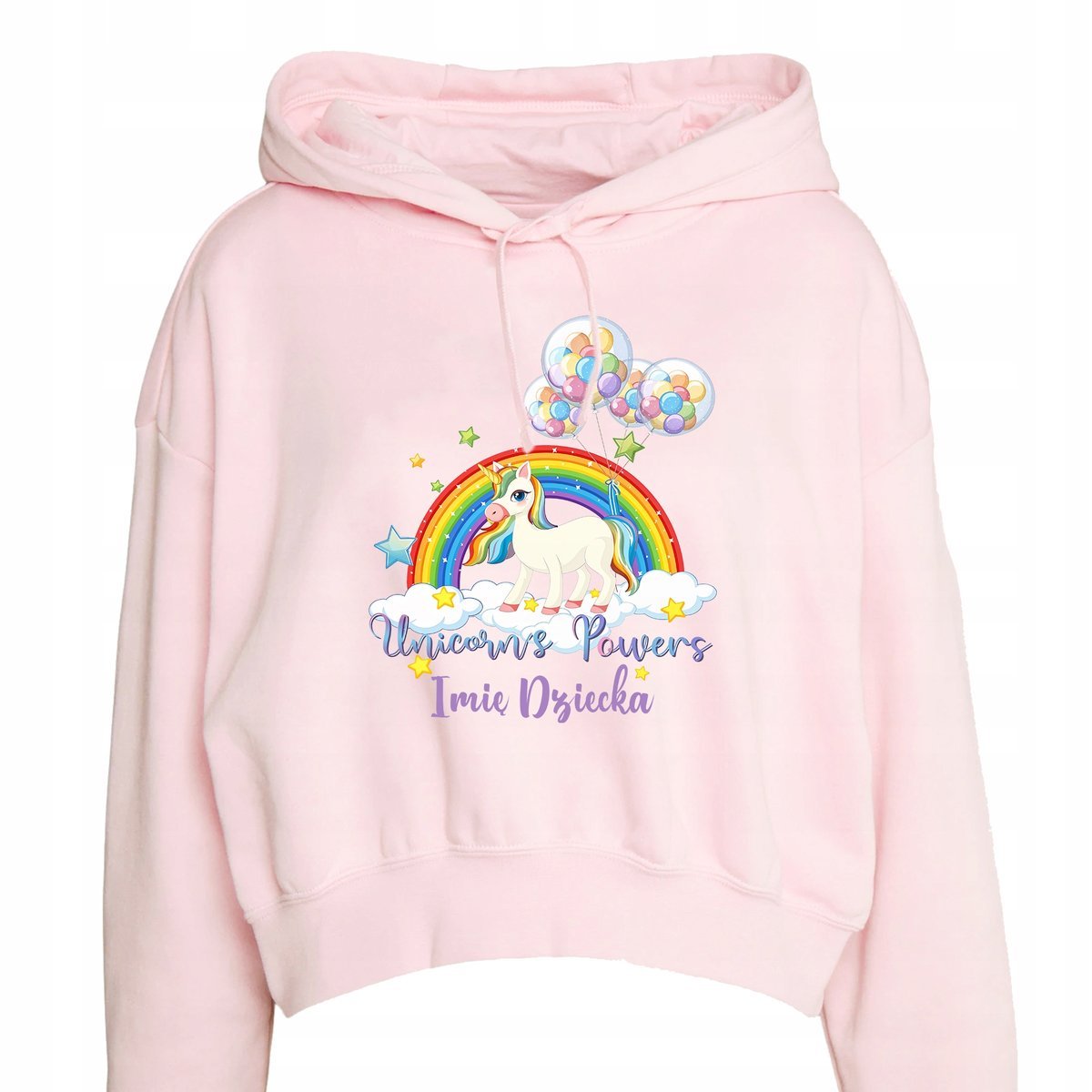 BLUZA DZIECIĘCA CROPPED JUNIOR RÓŻOWA MOC JEDNOROŻCÓW IMIĘ ROZM 110-116cm