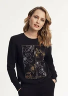 Bluzy damskie - Czarna bluza damska z printem - miniaturka - grafika 1