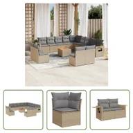 Sofy ogrodowe - The Living Store 14-cz. zestaw mebli ogrodowych z poduszkami - beżowy - polirattan - Sofa Ogrodowa - miniaturka - grafika 1