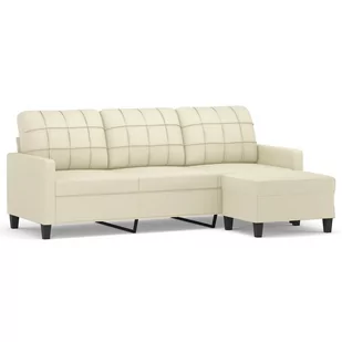 3-osobowa sofa z podnóżkiem, kremowa, 180 cm, sztuczna skóra Lumarko! - Sofy i kanapy - miniaturka - grafika 1