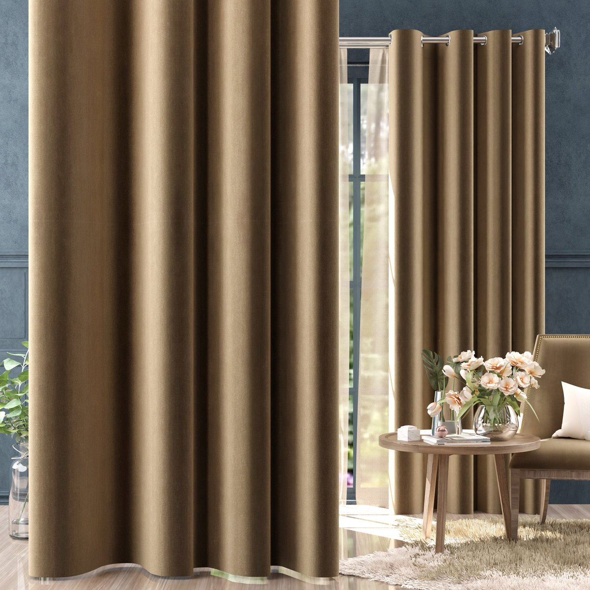 Zasłona Velvet Karmen na przelotkach kolor karmelowy 140x245 cm s5003