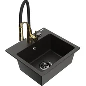 Zlewozmywaki z baterią - Mexen Milo zlewozmywak granitowy 1-komorowy z baterią kuchenną Aster, czarny/złoty metalik - miniaturka - grafika 1