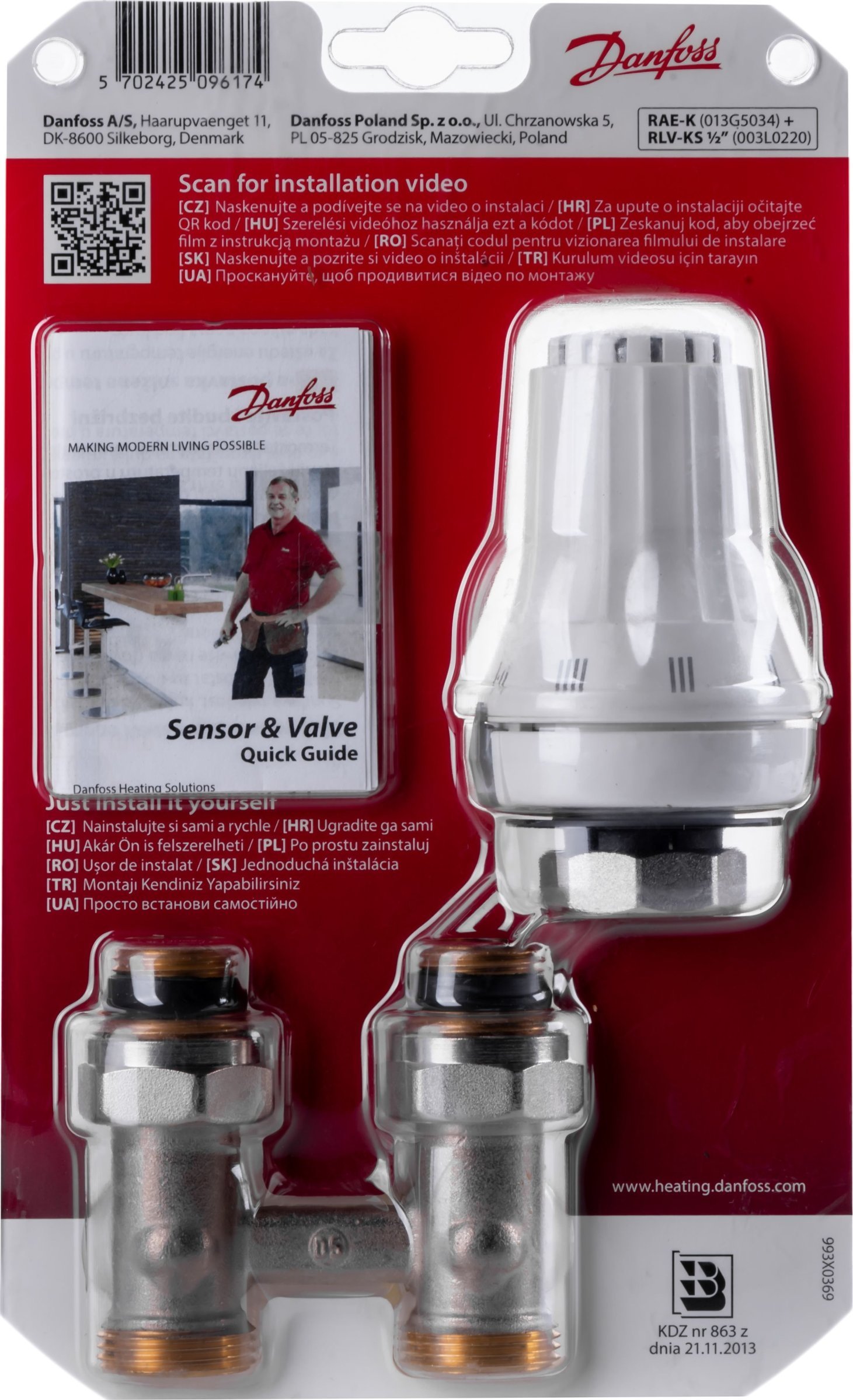 Danfoss Zestaw 2-elementowy prosty - głowica RAE-K