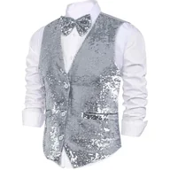 Kurtki i płaszcze dla chłopców - Dress Up America Kamizelka Z Cekinami Dress Up America Z Muszką - Błyszcząca Kamizelka Dla Chłopców (Srebrny, Średni) - miniaturka - grafika 1