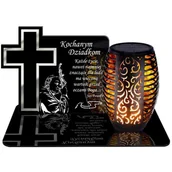 Lampiony i znicze - ZNICZ SOLARNY LED WIECZNY PODSTAWKA NA CMENTARZ GRÓB Krzyż EFEKT PŁOMIENIA DLA DZIADKÓW - miniaturka - grafika 1