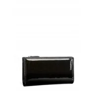 Portfele - Lakierowany Czarny Portfel damski Skóra Naturalna LUIGISANTO Na Prezent - miniaturka - grafika 1