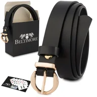 Paski - Skórzany pasek damski do spodni sukienki czarna skóra nat 1,8 cm Beltimore O23 czarny r.110-125 cm - miniaturka - grafika 1