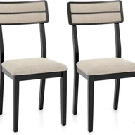 Krzesła - Zestaw 2 Krzeseł do Jadalni z Drewna, bez Podłokietników, Tapicerowane Siedzisko, Oddychająca Tkanina Lniana, Nośność 180 kg (Czarne, 2 Sztuki) - miniaturka - grafika 1