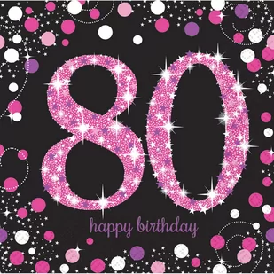 AMSCAN Pink 80. urodzin serwetki Lunch-(16 sztuk), w rozmiarze uniwersalnym, różowy/czarny - Kinder party - miniaturka - grafika 1