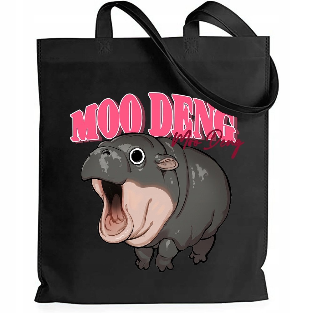 Torba Eko Shopper Czarna Bawełniana Na Zakupy Hipopotan Moo Deng Viral Wz