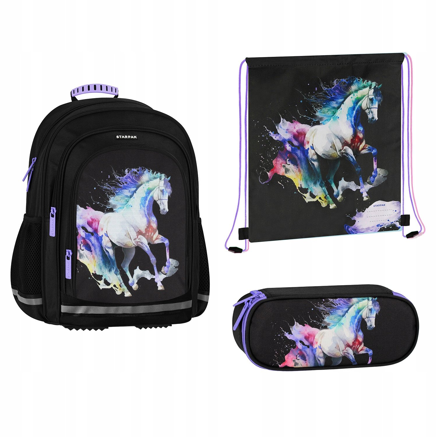 Plecak szkolny w zestawie z piórnikiem i workiem Horses Starpak 565201
