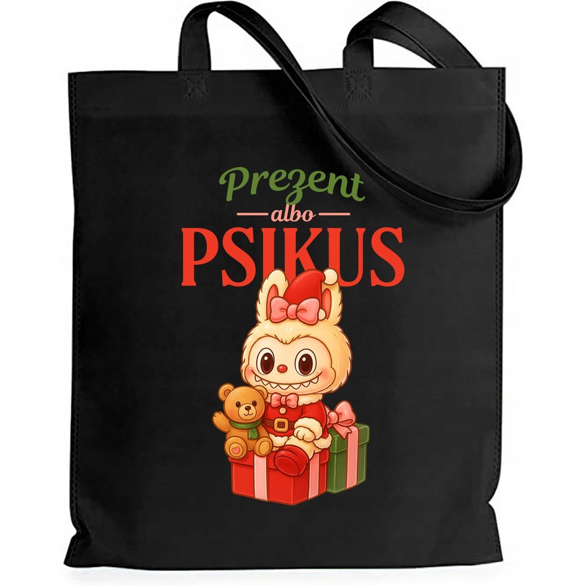 Torba EKO Czarna Shopper PREZENT ALBO PSIKUS Prezent Święta Mikołajki Wzory