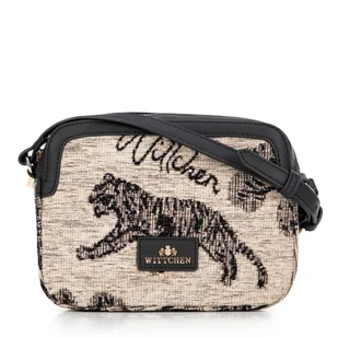 Damska crossbody z żakardu i ekoskóry kremowo - czarna - Torebki damskie Damska crossbody z żakardu i ekoskóry kremowo - czarna - Torebki damskie - miniaturka - grafika 1