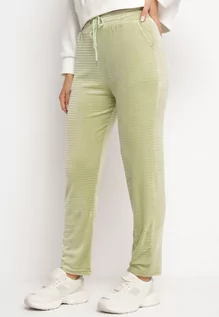Spodnie damskie - Zielone Welurowe Spodnie Dresowe z Gumką w Pasie Mlonora - grafika 1