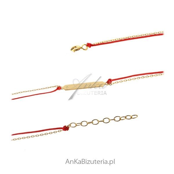 ankabizuteria.pl Bransoletka srebrna pozłacana na czerwonym sznureczk