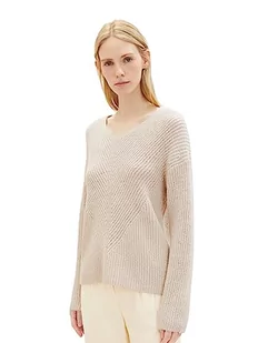 TOM TAILOR Damski sweter Basic z dekoltem w serek, 32398-Clouds Grey Melange, L - Swetry damskie - miniaturka - grafika 1