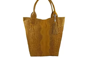 Modny worek skórzany - CROCO - Żółty ciemny - Torebki damskie - miniaturka - grafika 1