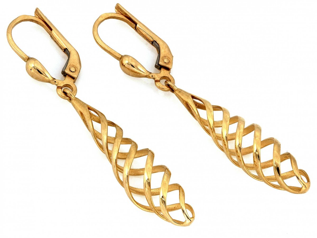 Kolczyki złote 375 wiszące ażurowe angielskie skręcone 2.20g